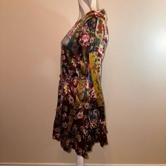 NWT Johnny Was Laurie Pippa Silk Patchwork Floral Burgundy Braid Belt Mini Dress - Picture 8 of 16